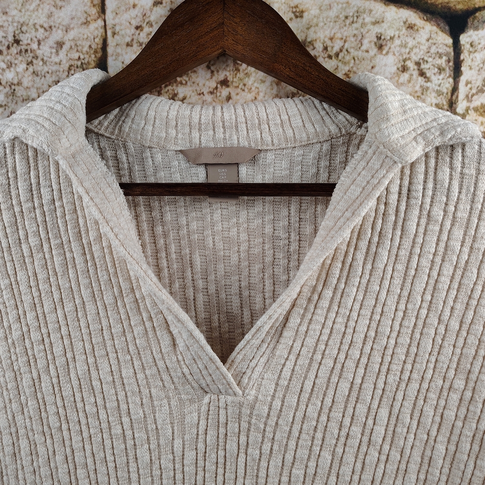 H&M Cream And White Textured Mini Shirt Dress With Collar Women's Size Small - Picture 2 of 12